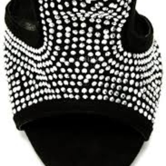 NEW Black Rhinestone Peep Toe Stiletto Ankle Boots - Picture 5 of 8